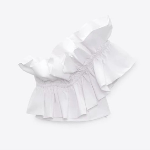Zara White Ruffled Off-Shoulder Top - Picture 3 of 6